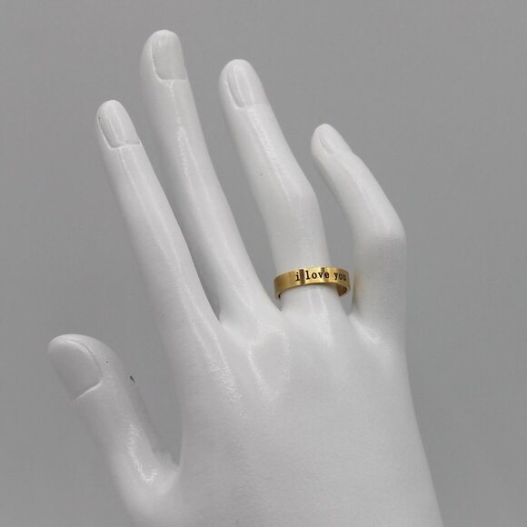 Jewelry ring band I Love You romantic love yellow gold tone adjustable new - Picture 5 of 6